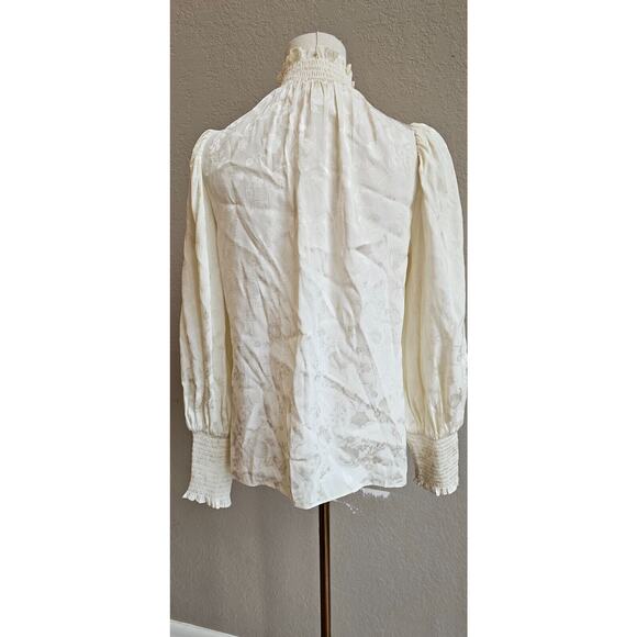 Shoshanna Lyam High-Neck Bishop‎ Top Long Sleeve Ruffle Smocked Cuffs Small - Picture 6 of 7